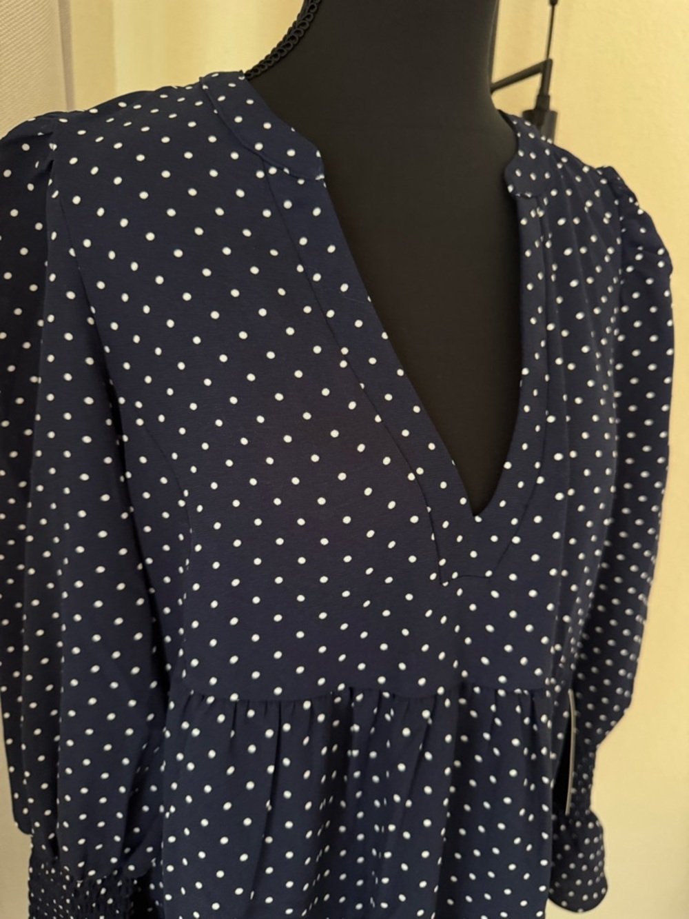 Pomander Place Navy Polka Dot Babydoll Mini Dress NWT Small - Picture 4 of 11